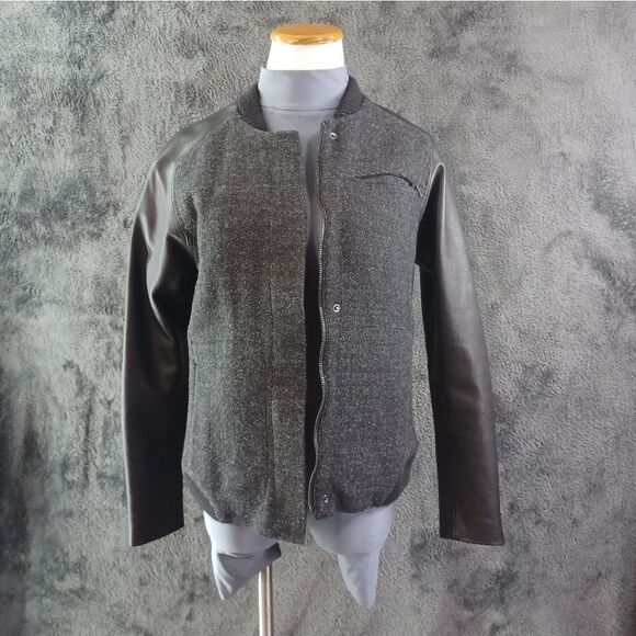 Fossil Black Leather Wool Silk Jacket Small - Picture 1 of 8